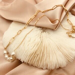 Beautiful Golden Pearl Necklace, 18KT Chain,